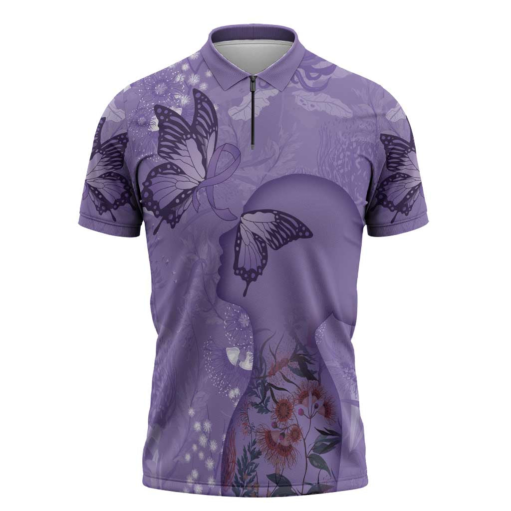 Lupus Cannot Stop Me Australia Floral Zipper Polo Shirt Purple Ribbon