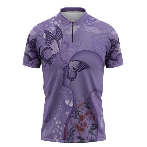 Lupus Cannot Stop Me Australia Floral Zipper Polo Shirt Purple Ribbon