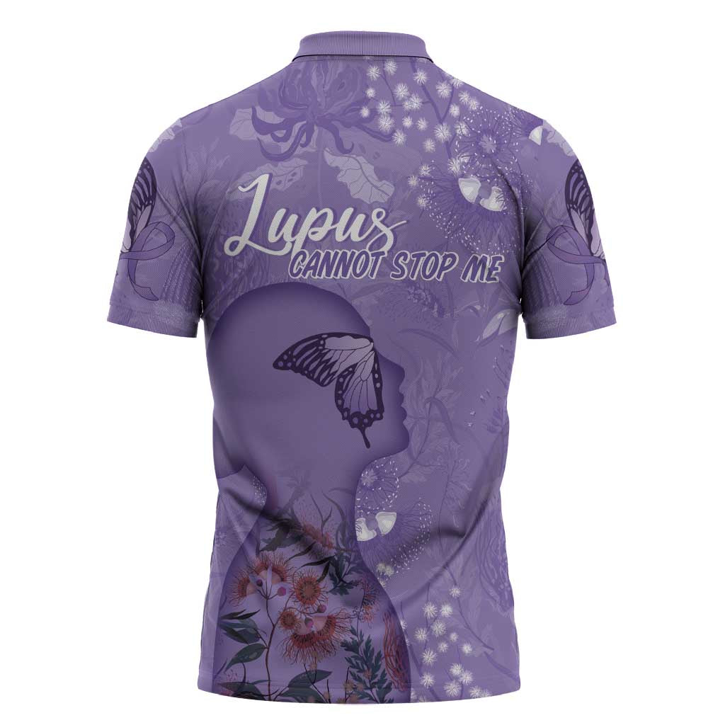 Lupus Cannot Stop Me Australia Floral Zipper Polo Shirt Purple Ribbon