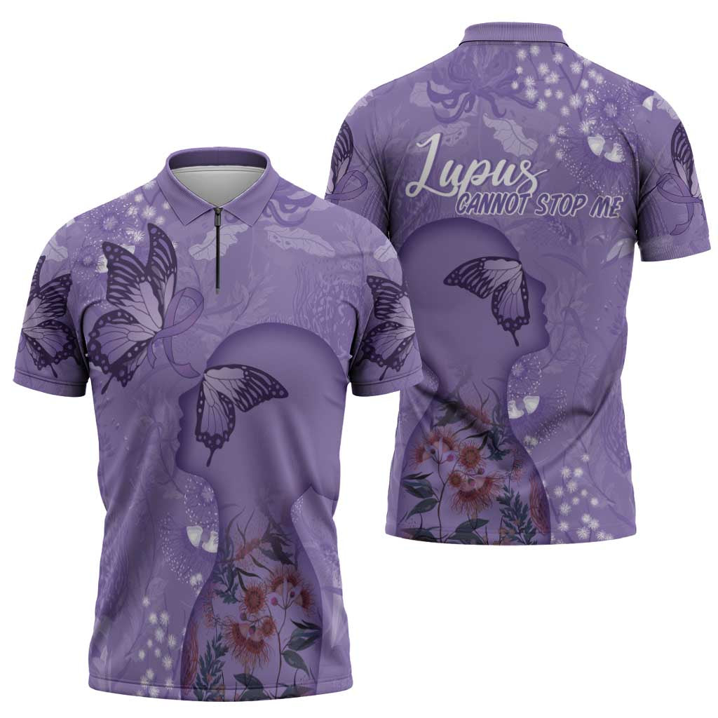Lupus Cannot Stop Me Australia Floral Zipper Polo Shirt Purple Ribbon