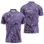 Lupus Cannot Stop Me Australia Floral Zipper Polo Shirt Purple Ribbon
