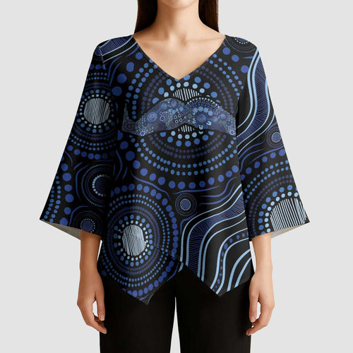 Australia Indigenous Kimono Sleeve Blouse Aboriginal Mustache - Aussie Hoodie