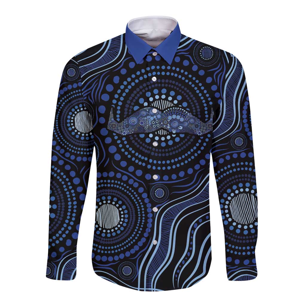 Australia Indigenous Long Sleeve Button Shirt Aboriginal Mustache - Aussie Hoodie