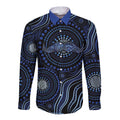 Australia Indigenous Long Sleeve Button Shirt Aboriginal Mustache - Aussie Hoodie
