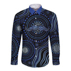 Australia Indigenous Long Sleeve Button Shirt Aboriginal Mustache - Aussie Hoodie