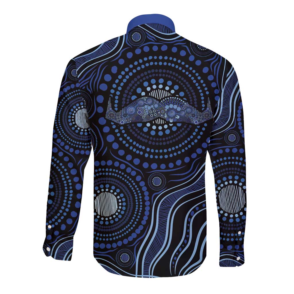 Australia Indigenous Long Sleeve Button Shirt Aboriginal Mustache - Aussie Hoodie