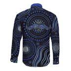 Australia Indigenous Long Sleeve Button Shirt Aboriginal Mustache - Aussie Hoodie