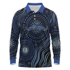 Australia Indigenous Long Sleeve Polo Shirt Aboriginal Mustache - Aussie Hoodie