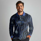 Australia Indigenous Long Sleeve Polo Shirt Aboriginal Mustache - Aussie Hoodie
