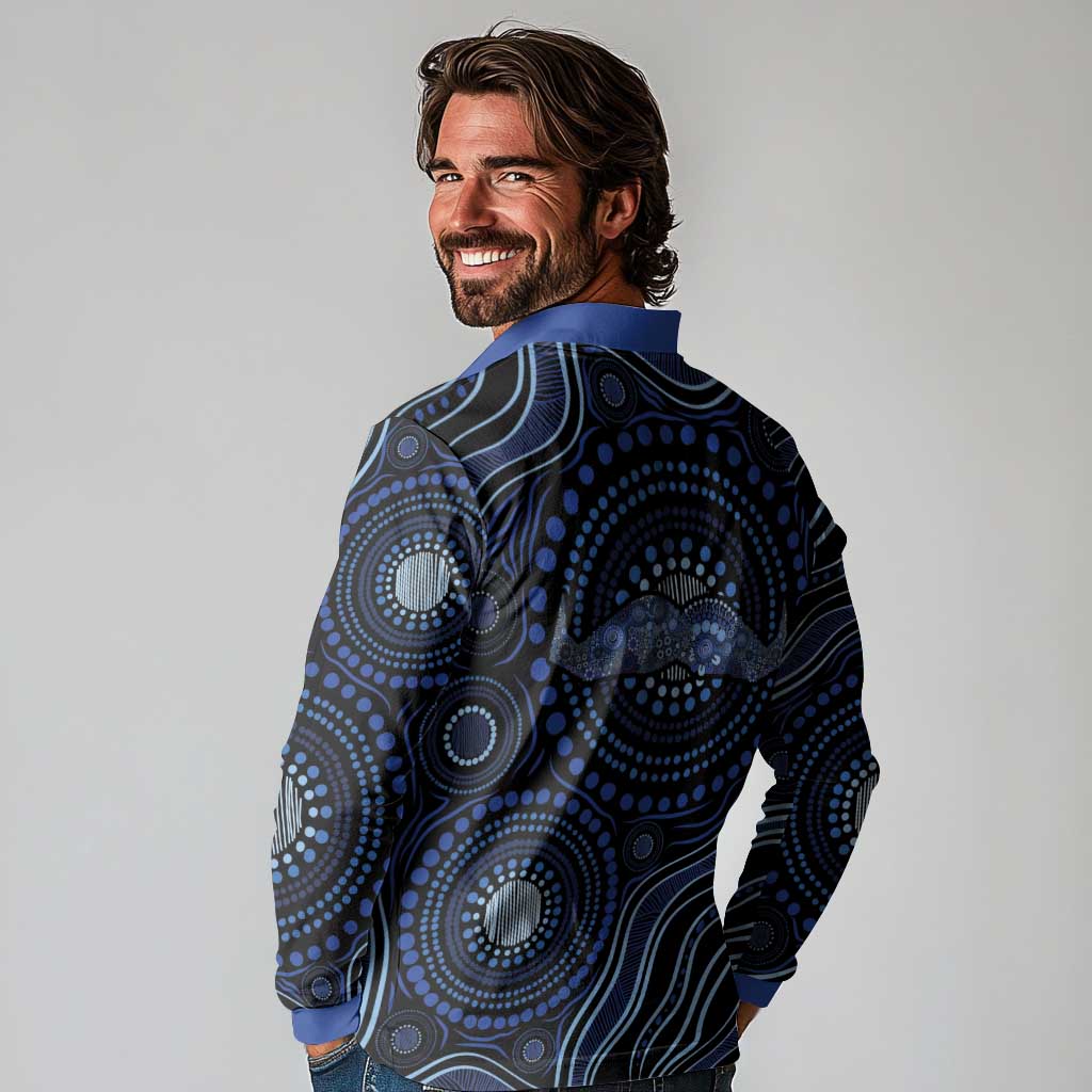 Australia Indigenous Long Sleeve Polo Shirt Aboriginal Mustache - Aussie Hoodie
