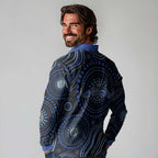 Australia Indigenous Long Sleeve Polo Shirt Aboriginal Mustache - Aussie Hoodie