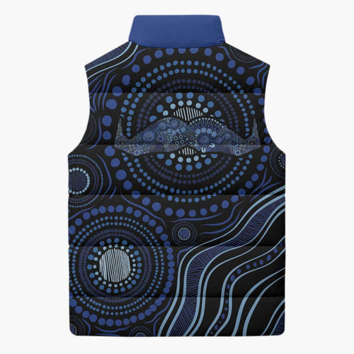 Australia Indigenous Sleeveless Puffer Jacket Aboriginal Mustache - Aussie Hoodie
