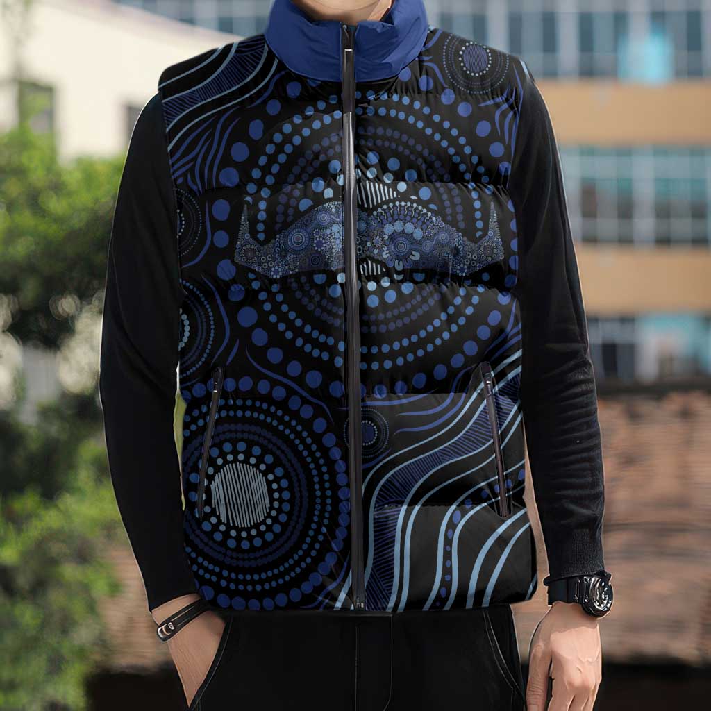 Australia Indigenous Sleeveless Puffer Jacket Aboriginal Mustache - Aussie Hoodie