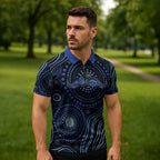 Australia Indigenous Zipper Polo Shirt Aboriginal Mustache - Aussie Hoodie