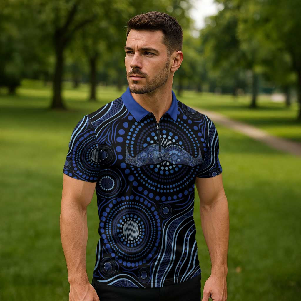 Australia Indigenous Zipper Polo Shirt Aboriginal Mustache - Aussie Hoodie