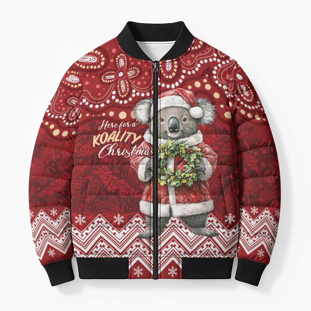 Here For A Koality Xmas Australia Abogirinal Bomber Puffer Jacket Santa Koala - Aussie Hoodie