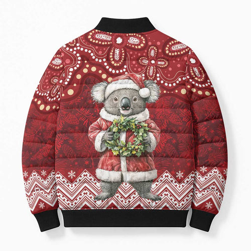 Here For A Koality Xmas Australia Abogirinal Bomber Puffer Jacket Santa Koala - Aussie Hoodie