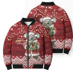 Here For A Koality Xmas Australia Abogirinal Bomber Puffer Jacket Santa Koala - Aussie Hoodie