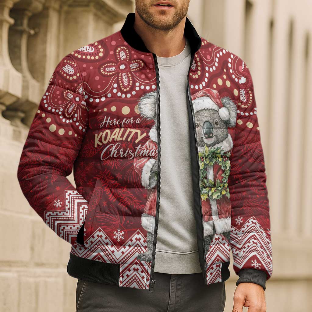 Here For A Koality Xmas Australia Abogirinal Bomber Puffer Jacket Santa Koala - Aussie Hoodie
