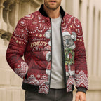 Here For A Koality Xmas Australia Abogirinal Bomber Puffer Jacket Santa Koala - Aussie Hoodie