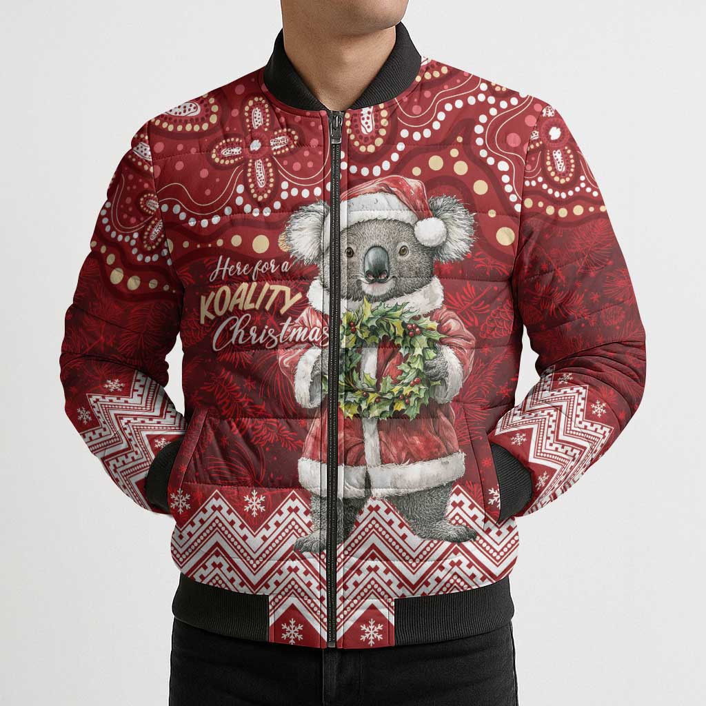 Here For A Koality Xmas Australia Abogirinal Bomber Puffer Jacket Santa Koala - Aussie Hoodie