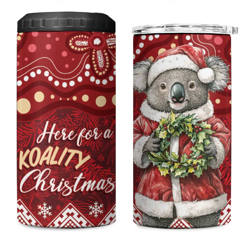 Here For A Koality Xmas Australia Abogirinal 4 in 1 Can Cooler Tumbler Santa Koala - Aussie Hoodie