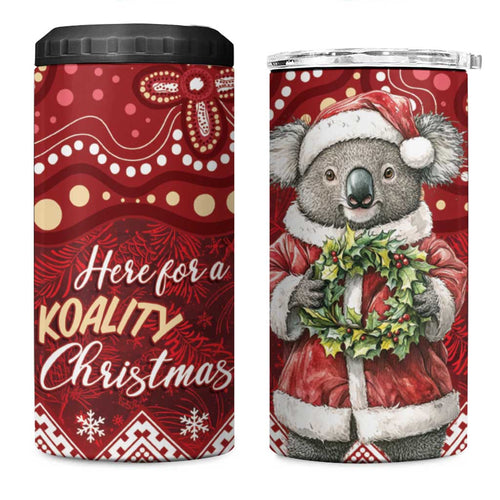 Here For A Koality Xmas Australia Abogirinal 4 in 1 Can Cooler Tumbler Santa Koala - Aussie Hoodie