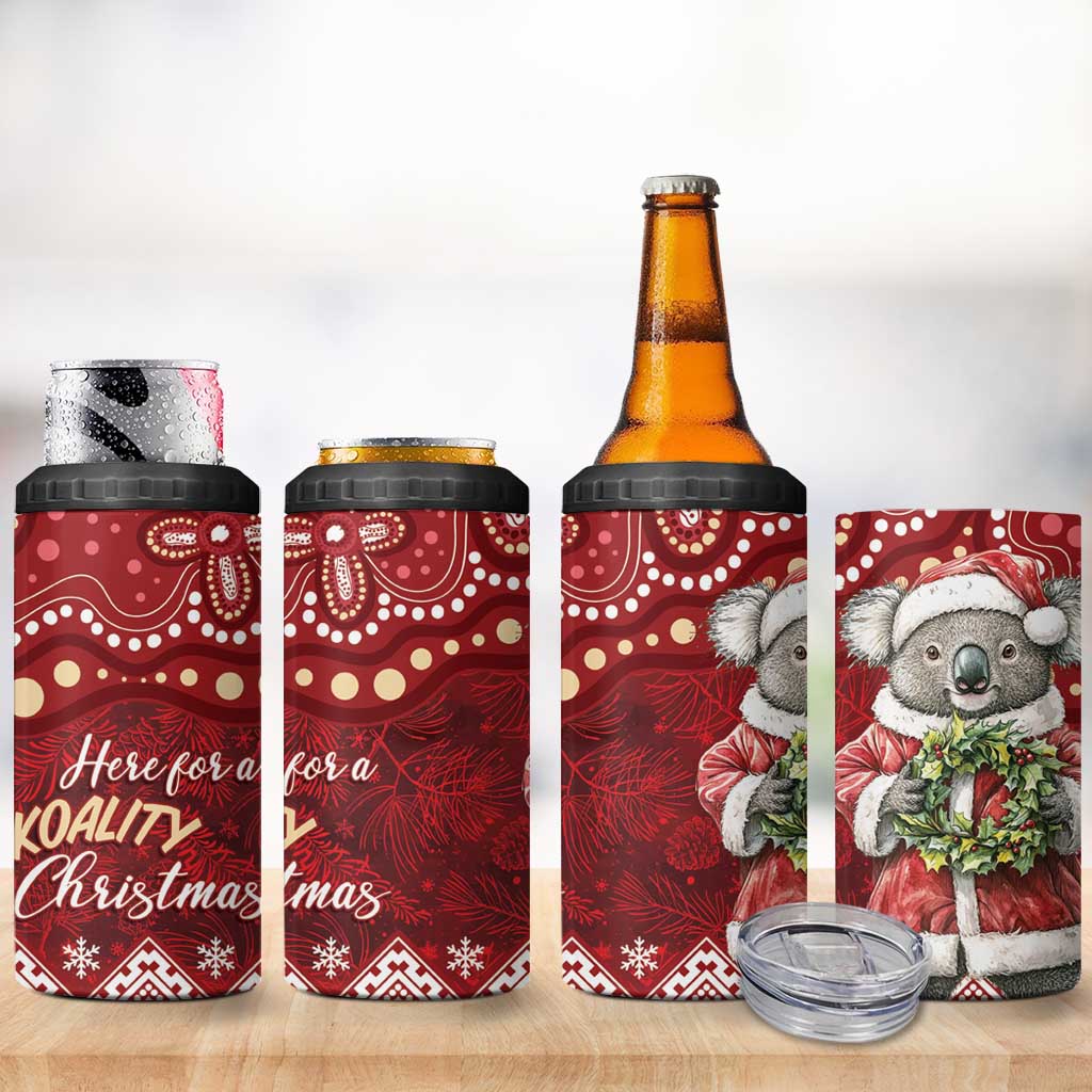 Here For A Koality Xmas Australia Abogirinal 4 in 1 Can Cooler Tumbler Santa Koala - Aussie Hoodie