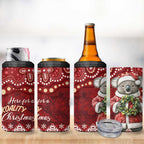 Here For A Koality Xmas Australia Abogirinal 4 in 1 Can Cooler Tumbler Santa Koala - Aussie Hoodie