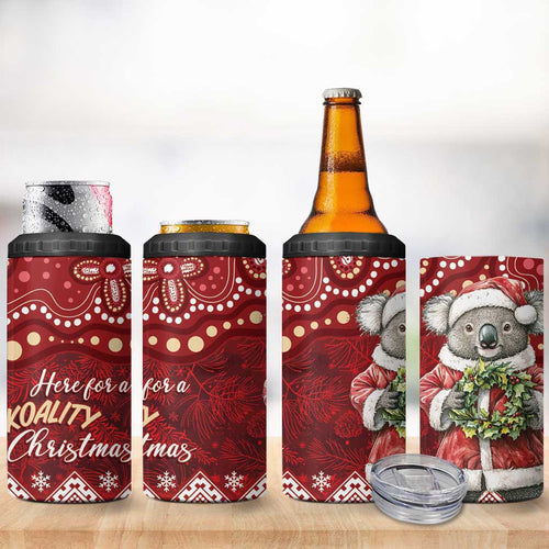 Here For A Koality Xmas Australia Abogirinal 4 in 1 Can Cooler Tumbler Santa Koala - Aussie Hoodie