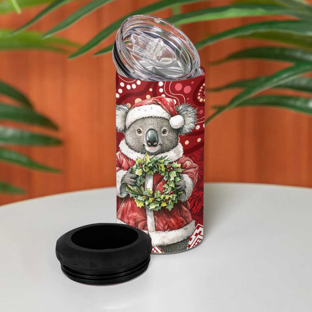 Here For A Koality Xmas Australia Abogirinal 4 in 1 Can Cooler Tumbler Santa Koala - Aussie Hoodie
