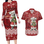 Here For A Koality Xmas Australia Abogirinal Couples Matching Long Sleeve Bodycon Dress and Hawaiian Shirt Santa Koala - Aussie Hoodie