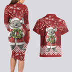 Here For A Koality Xmas Australia Abogirinal Couples Matching Long Sleeve Bodycon Dress and Hawaiian Shirt Santa Koala - Aussie Hoodie