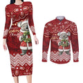 Here For A Koality Xmas Australia Abogirinal Couples Matching Long Sleeve Bodycon Dress and Long Sleeve Button Shirt Santa Koala - Aussie Hoodie