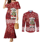 Here For A Koality Xmas Australia Abogirinal Couples Matching Mermaid Dress and Long Sleeve Button Shirt Santa Koala - Aussie Hoodie