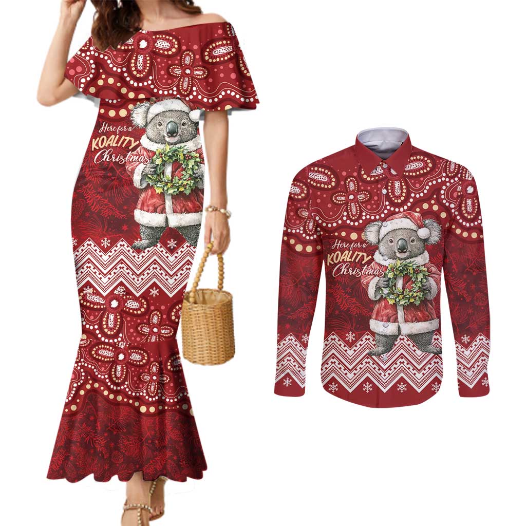 Here For A Koality Xmas Australia Abogirinal Couples Matching Mermaid Dress and Long Sleeve Button Shirt Santa Koala - Aussie Hoodie