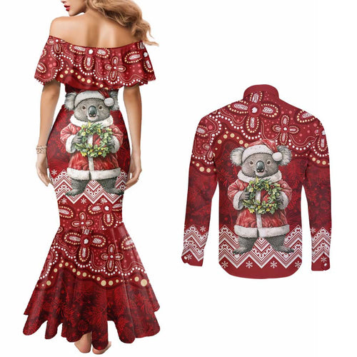 Here For A Koality Xmas Australia Abogirinal Couples Matching Mermaid Dress and Long Sleeve Button Shirt Santa Koala - Aussie Hoodie