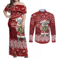 Here For A Koality Xmas Australia Abogirinal Couples Matching Off Shoulder Maxi Dress and Long Sleeve Button Shirt Santa Koala - Aussie Hoodie
