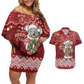 Here For A Koality Xmas Australia Abogirinal Couples Matching Off Shoulder Short Dress and Hawaiian Shirt Santa Koala - Aussie Hoodie