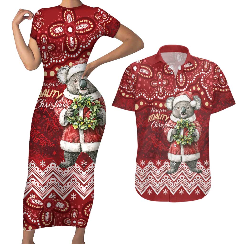 Here For A Koality Xmas Australia Abogirinal Couples Matching Short Sleeve Bodycon Dress and Hawaiian Shirt Santa Koala - Aussie Hoodie