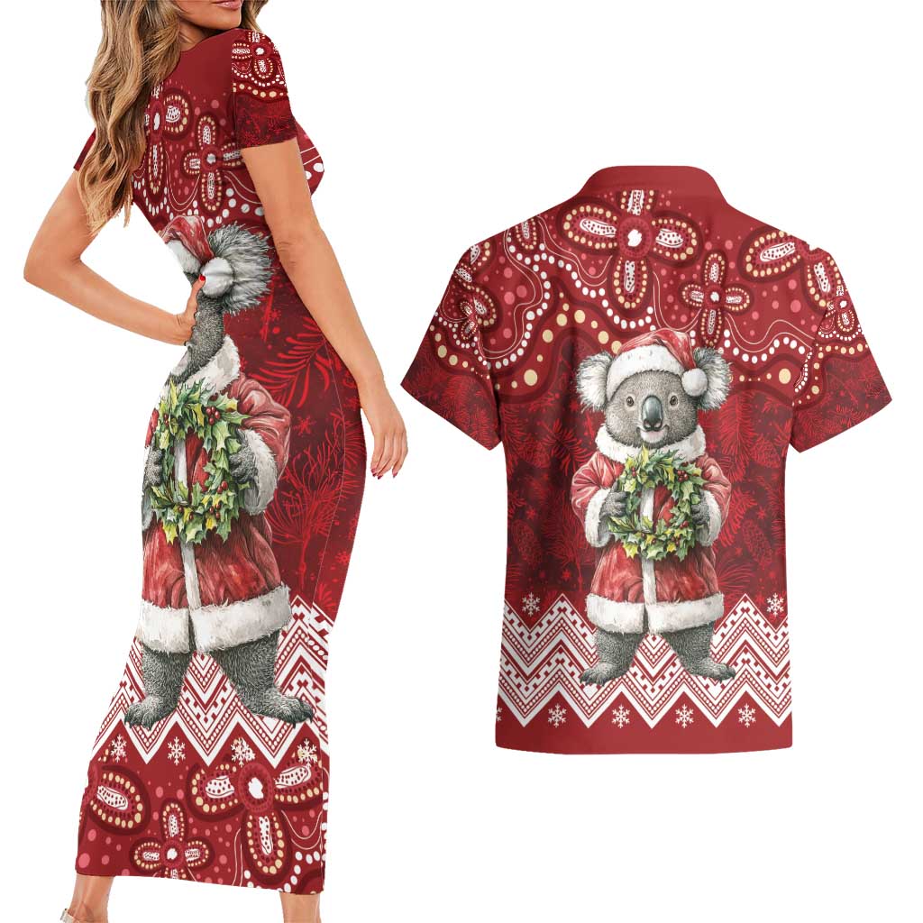 Here For A Koality Xmas Australia Abogirinal Couples Matching Short Sleeve Bodycon Dress and Hawaiian Shirt Santa Koala - Aussie Hoodie