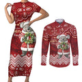 Here For A Koality Xmas Australia Abogirinal Couples Matching Short Sleeve Bodycon Dress and Long Sleeve Button Shirt Santa Koala - Aussie Hoodie