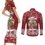 Here For A Koality Xmas Australia Abogirinal Couples Matching Short Sleeve Bodycon Dress and Long Sleeve Button Shirt Santa Koala - Aussie Hoodie