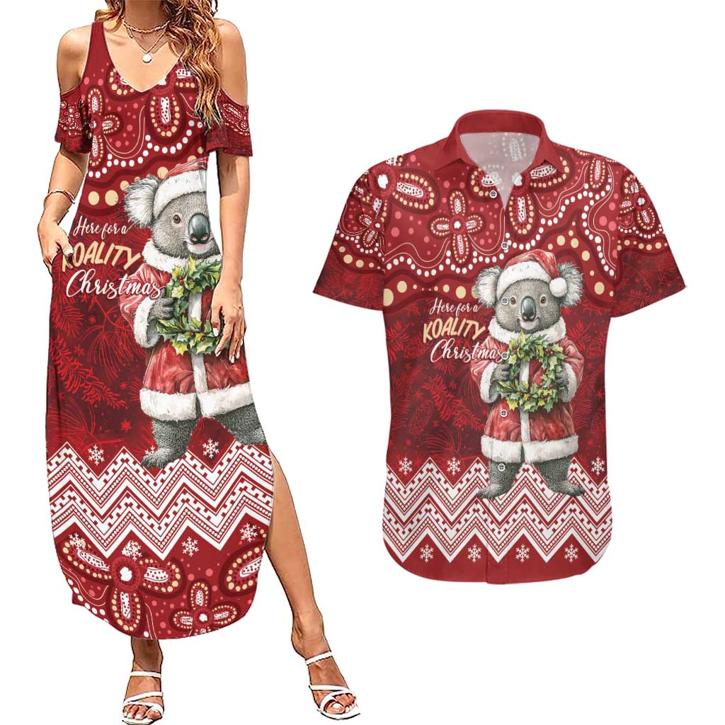 Here For A Koality Xmas Australia Abogirinal Couples Matching Summer Maxi Dress and Hawaiian Shirt Santa Koala - Aussie Hoodie