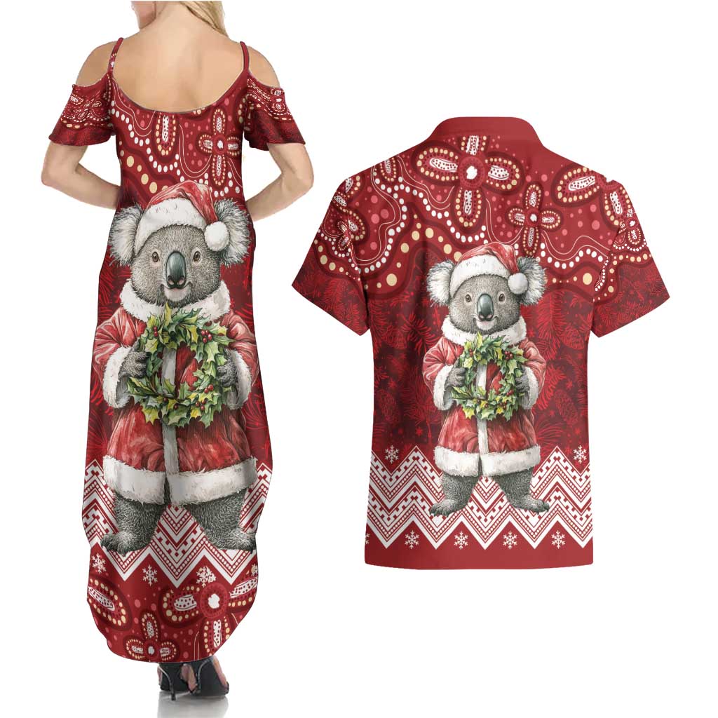 Here For A Koality Xmas Australia Abogirinal Couples Matching Summer Maxi Dress and Hawaiian Shirt Santa Koala - Aussie Hoodie