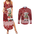 Here For A Koality Xmas Australia Abogirinal Couples Matching Summer Maxi Dress and Long Sleeve Button Shirt Santa Koala - Aussie Hoodie