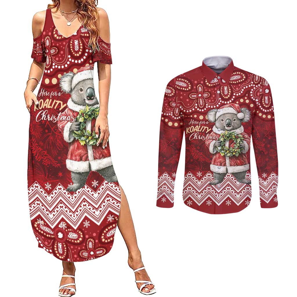 Here For A Koality Xmas Australia Abogirinal Couples Matching Summer Maxi Dress and Long Sleeve Button Shirt Santa Koala - Aussie Hoodie