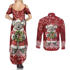 Here For A Koality Xmas Australia Abogirinal Couples Matching Summer Maxi Dress and Long Sleeve Button Shirt Santa Koala - Aussie Hoodie