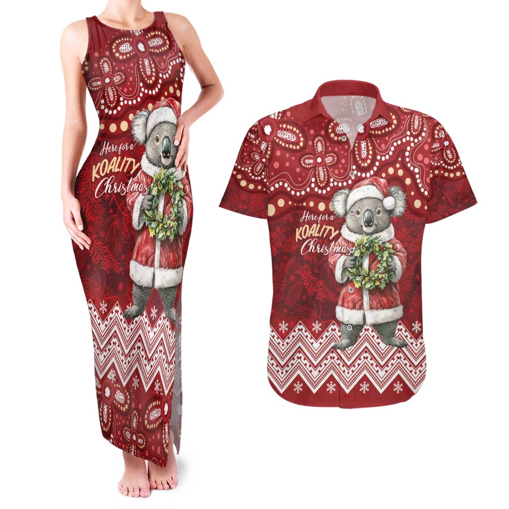 Here For A Koality Xmas Australia Abogirinal Couples Matching Tank Maxi Dress and Hawaiian Shirt Santa Koala - Aussie Hoodie