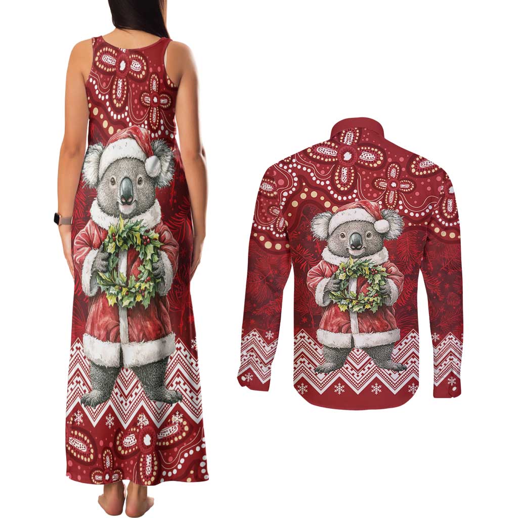 Here For A Koality Xmas Australia Abogirinal Couples Matching Tank Maxi Dress and Long Sleeve Button Shirt Santa Koala - Aussie Hoodie